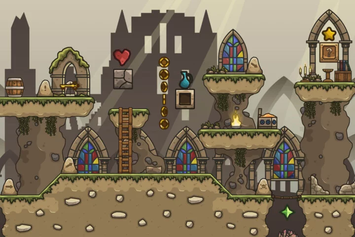 Ruined Monastery 2D Platformer Tileset