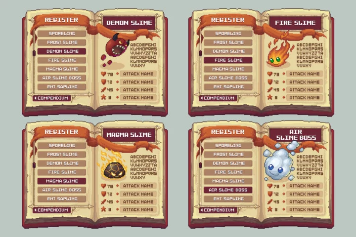 Fantasy Bestiary UI & Monster Pixel Art Pack