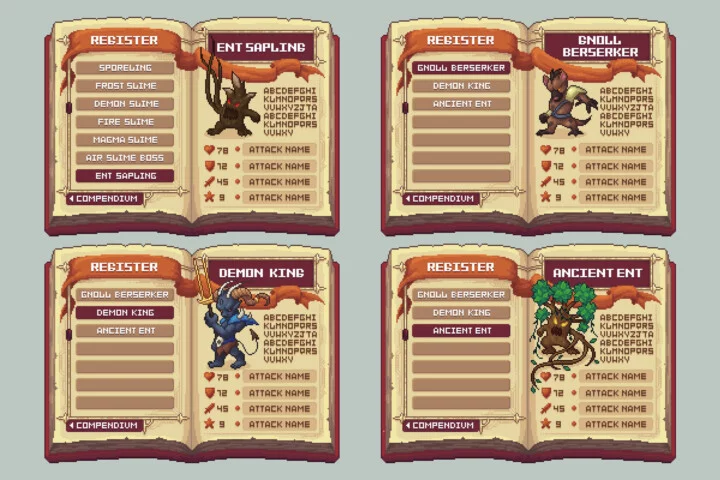 Fantasy Bestiary UI & Monster Pixel Art Pack