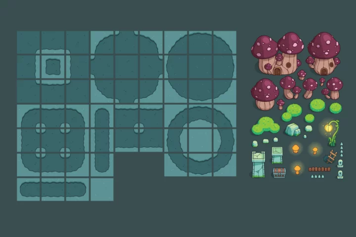 Giant Mushroom Location 2D Top-Down Tileset