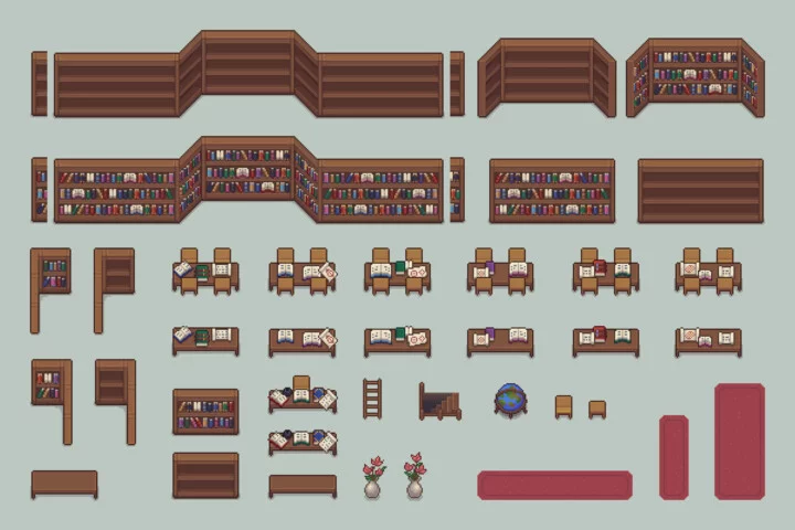 Library & Inventory Top-Down Pixel Art Asset Pack