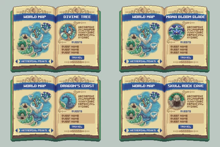 Fantasy Adventure Book Pixel UI Asset Pack
