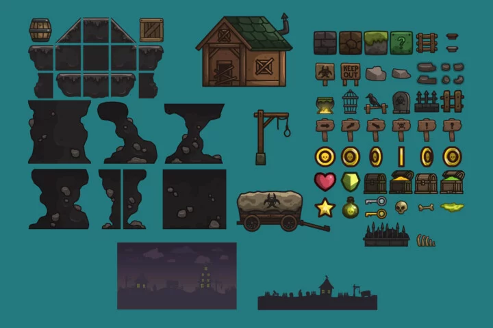 Free Plague Town 2D Platformer Vector Tileset