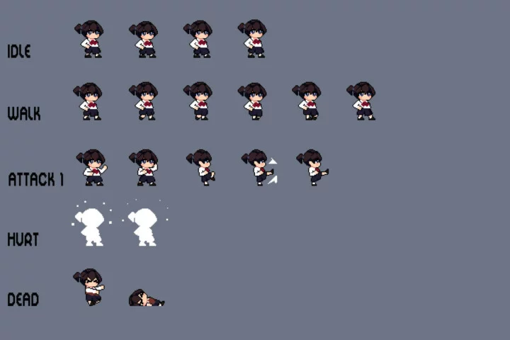 Free Tiny Schoolgirl Pixel Art Sprite Pack