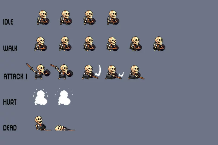 Tiny Skeleton Monster Pixel Sprite Pack