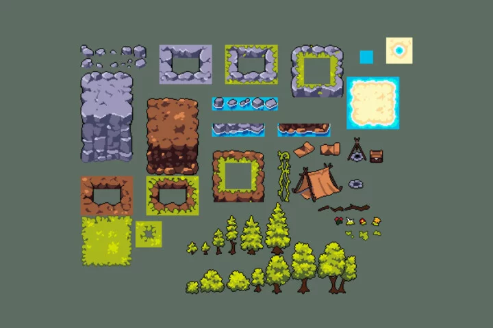 Free Island Adventure Pixel Top-Down Minigame Kit