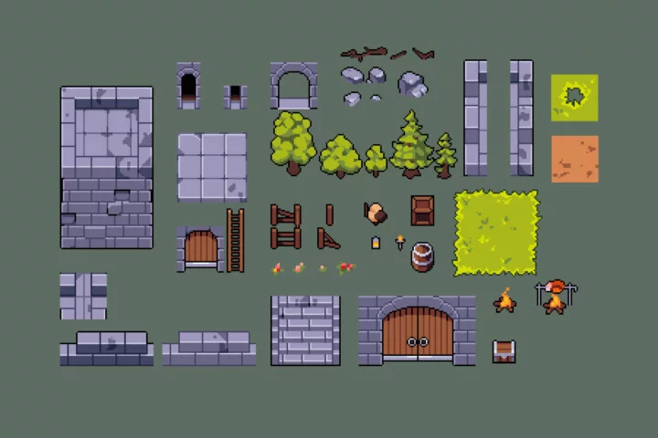 Free Medieval Fortress Top-Down Pixel Minigame Kit