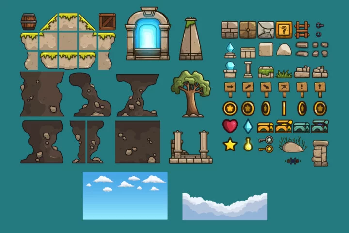 Free Sky Ruins 2D Platformer Tileset