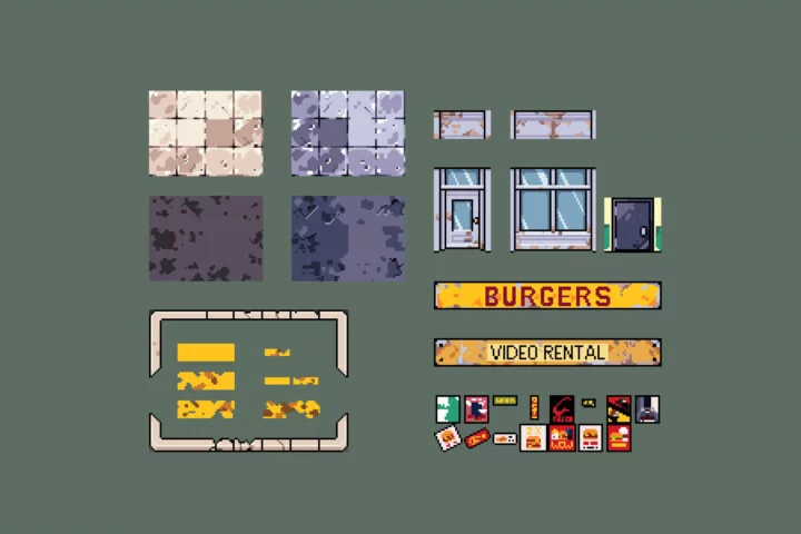 Free Urban Shooter Top-Down Pixel Art Mini Game Kit