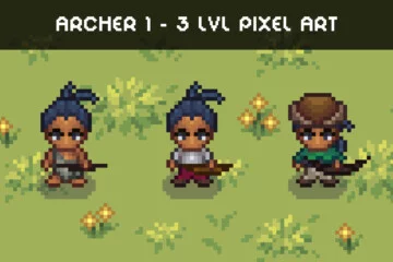 Archer 1–3 Level Pixel Top-Down Sprite Character Archer 1–3 Level Pixel Top-Down Sprite Character