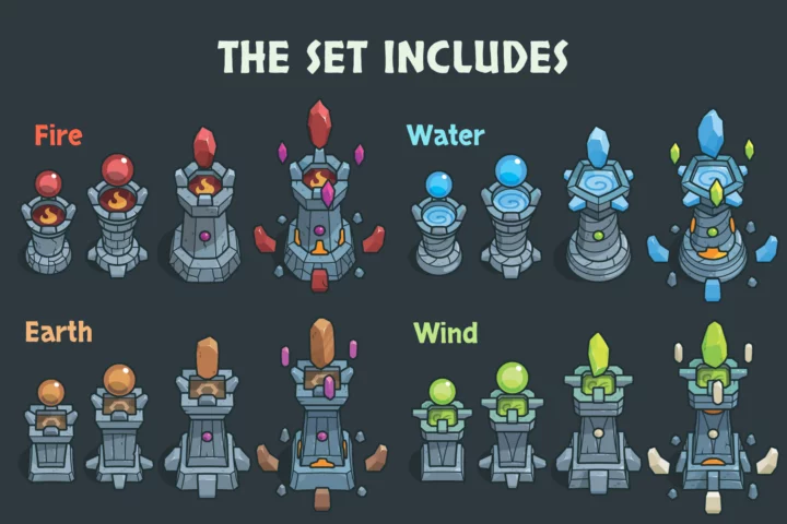 Elemental Magic Towers Top-Down Asset Pack