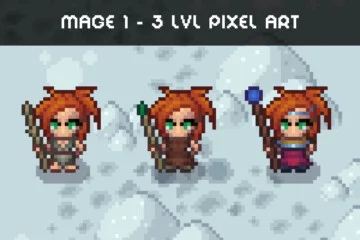 Mage 1-3 Level Pixel Top-Down Sprite Character Mage 1-3 Level Pixel Top-Down Sprite Character