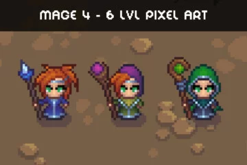 Mage 4-6 Level Pixel Top-Down Sprite Characters