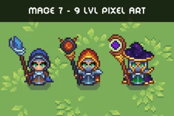 Mage 7-9 Level Pixel Top-Down Sprite Character