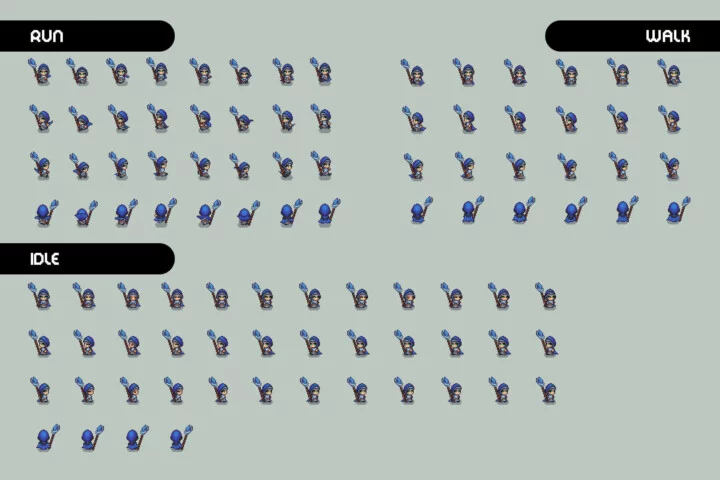 Mage 7-9 Level Pixel Top-Down Sprite Character