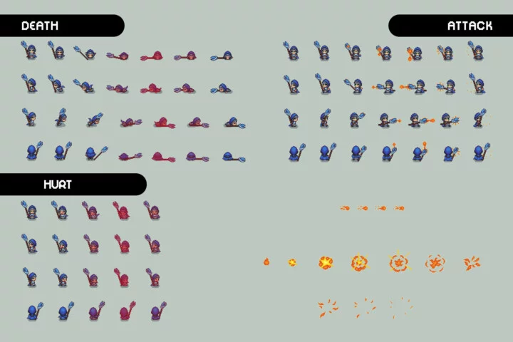 Mage 7-9 Level Pixel Top-Down Sprite Character