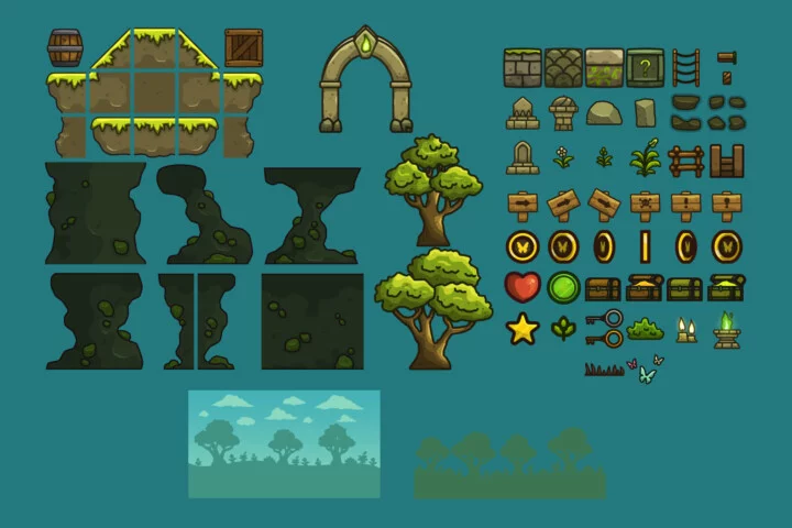 Nature Shrine 2D Platformer Tileset